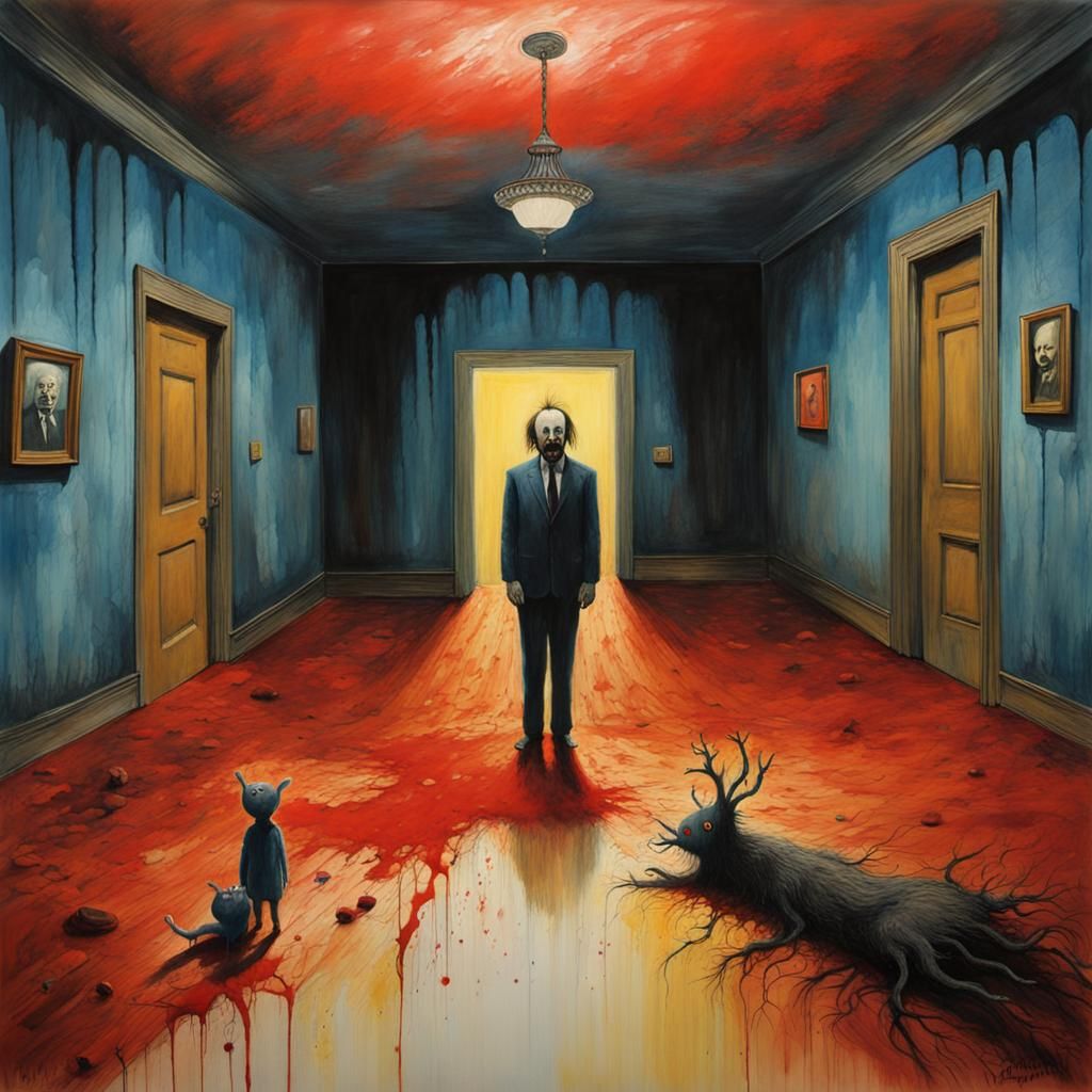 Surreal Horror Masterpiece in Gouache and Watercolor Style