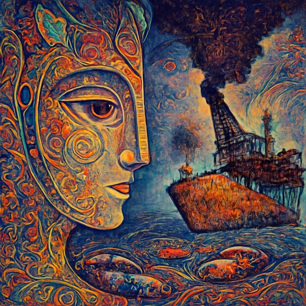 Rusty Oil Tanker Collides with Floating Well in a Surreal, P...