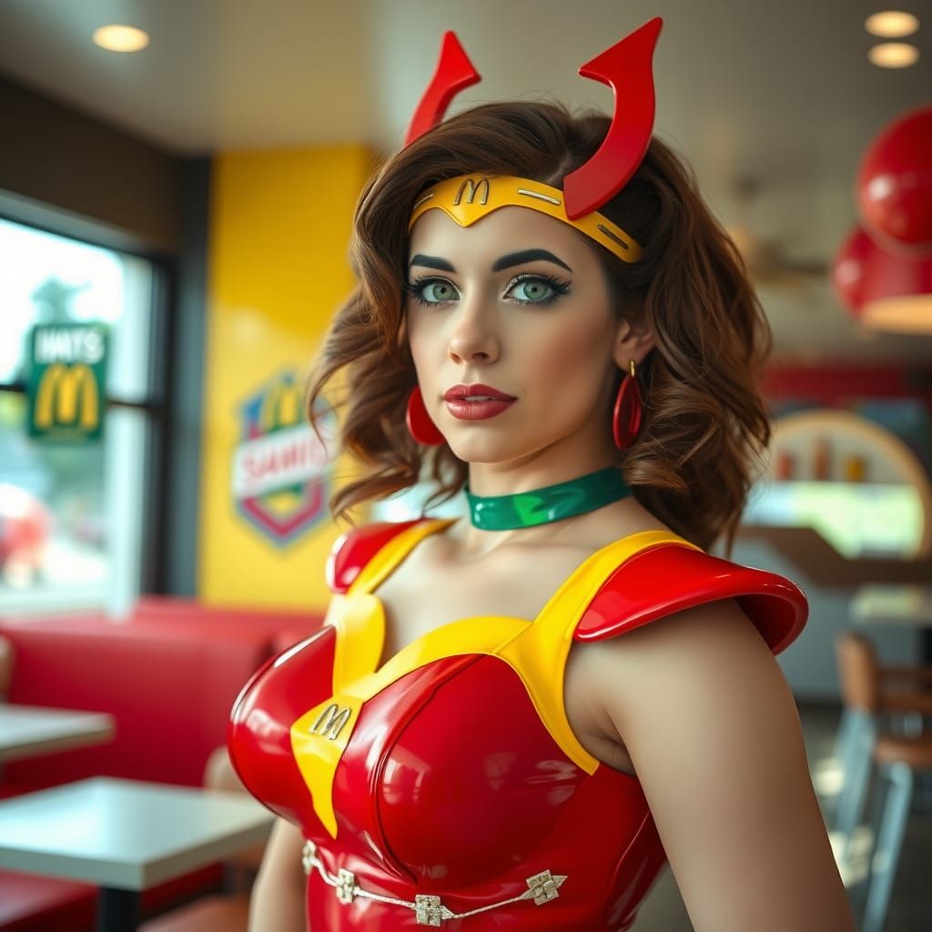 Aubrey Plaza as She-Ra in a McDonald's Setting