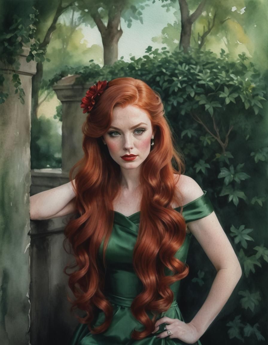 Glamorous Hollywood Starlet in Vintage Green Satin