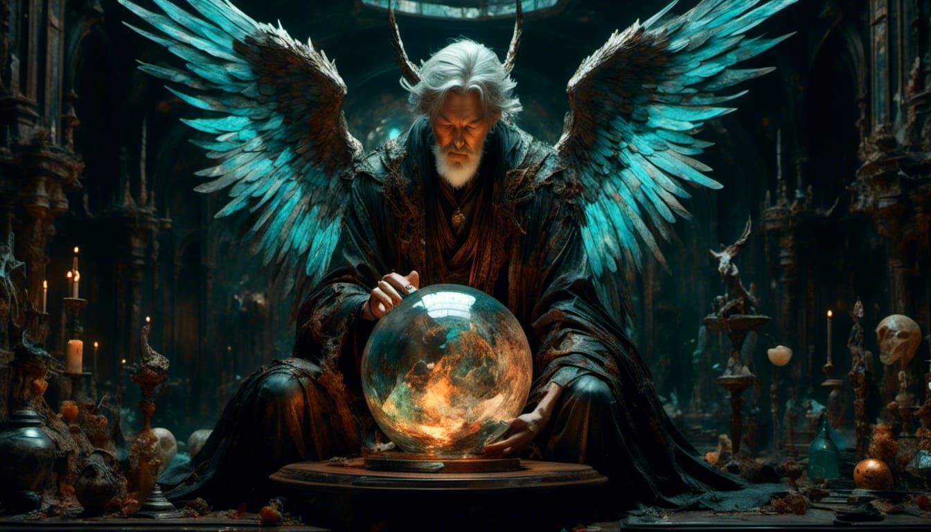 Surreal Fantasy Macabre Angel Holds Illuminated Devil Soul P...