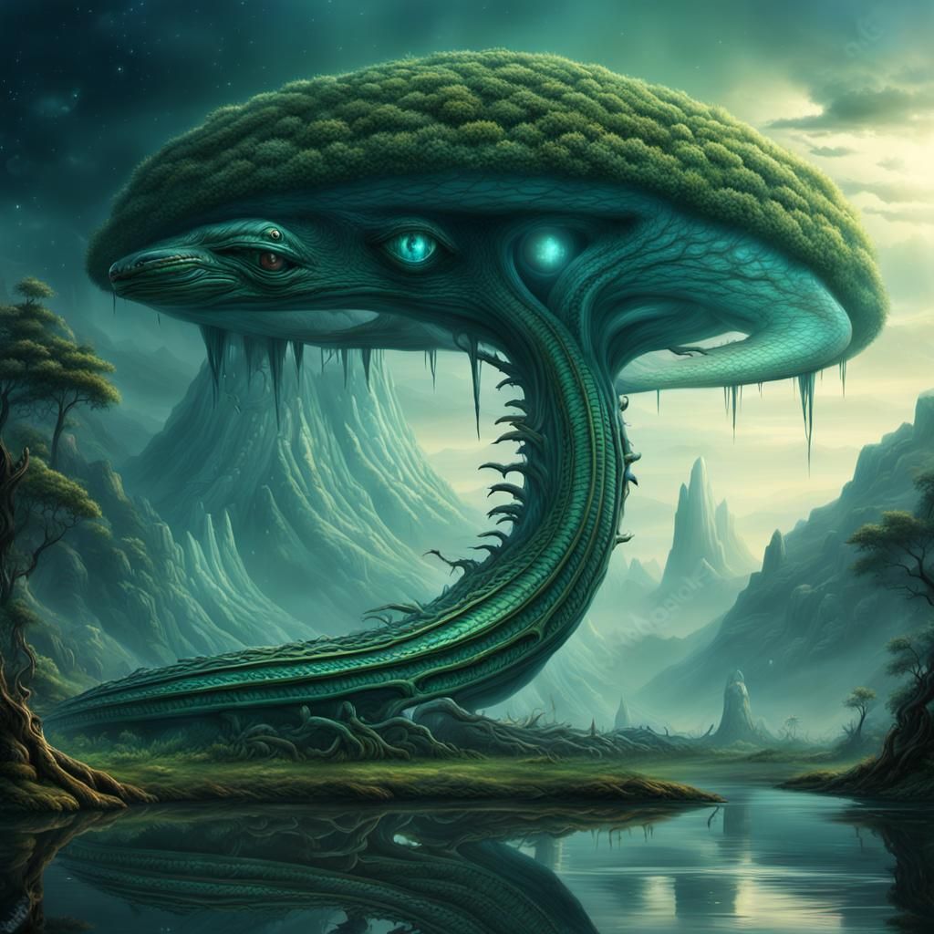 Ethereal Alien Hybrid in Opulent Cosmic Landscape