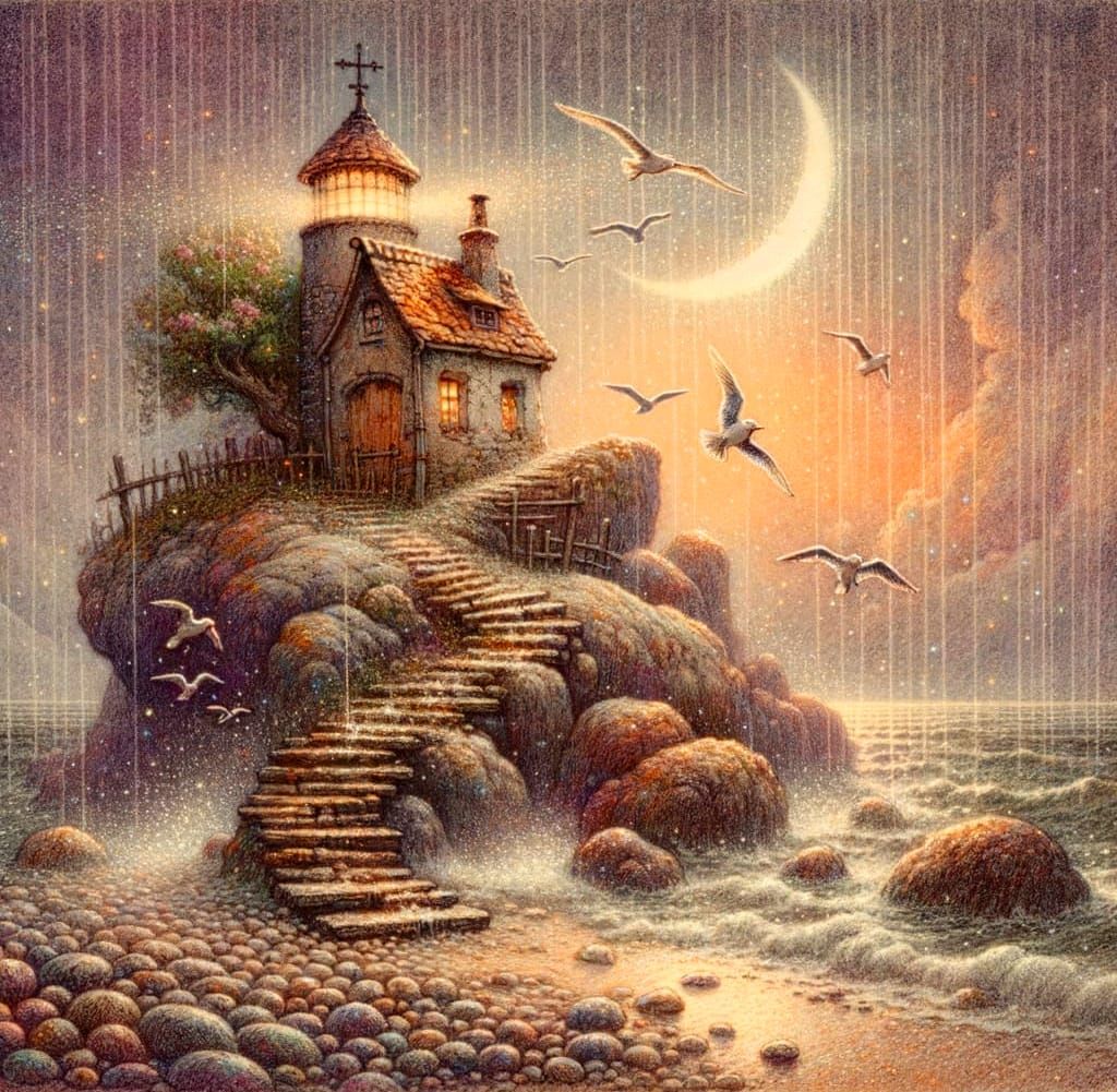 Enchanting Lighthouse Scene in Storybook Style