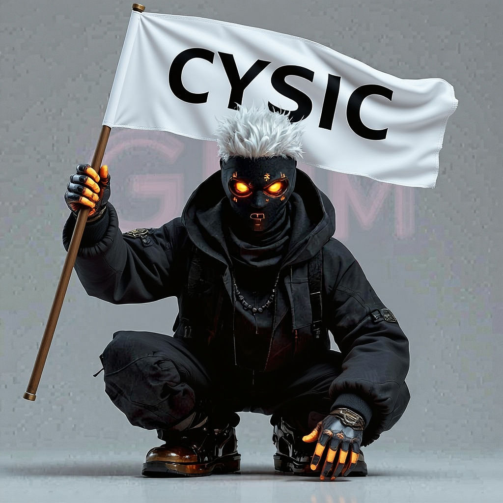 Cyberpunk Tech Builder with Glowing Mask