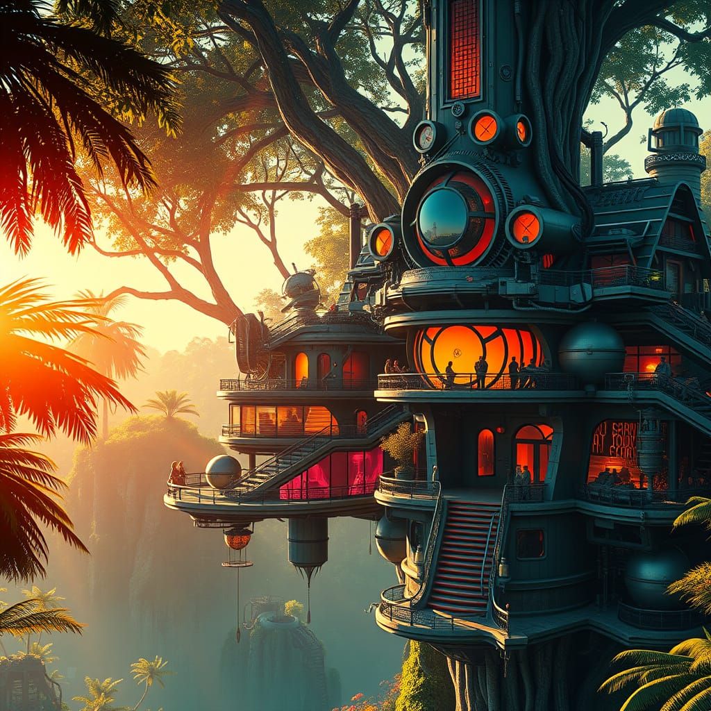 Futuristic Jungle Lair in Giger & Mead Style