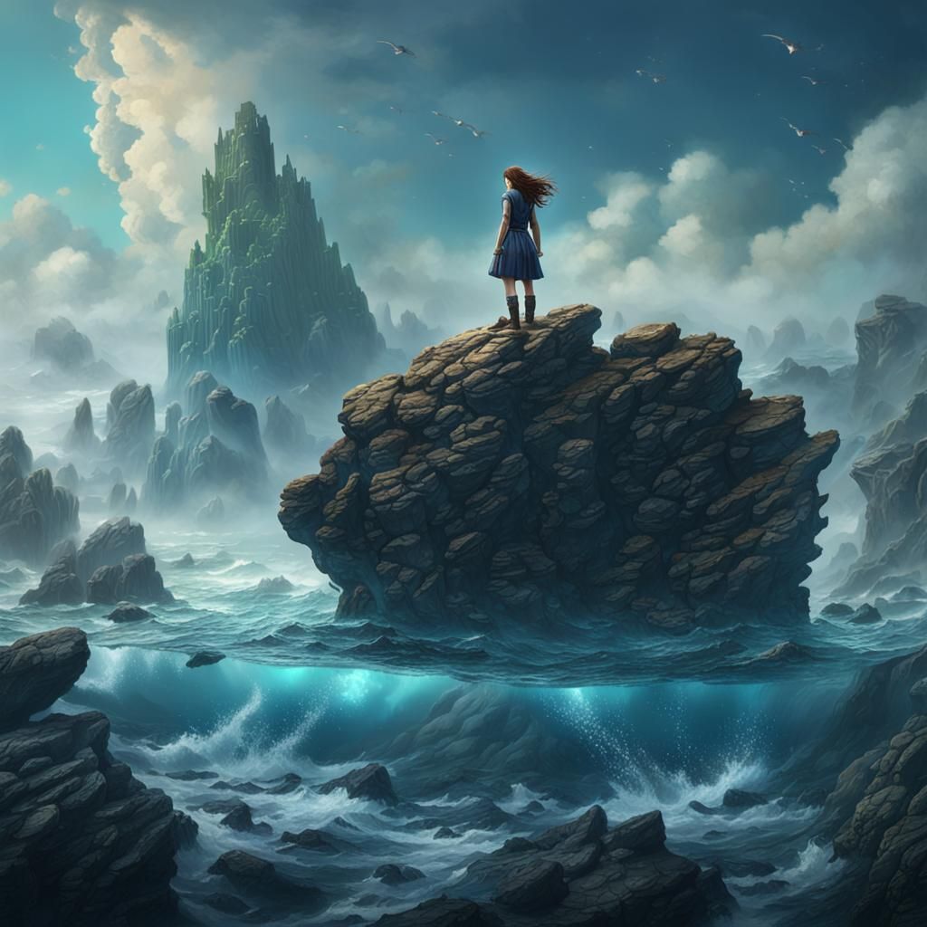 A Lone Maiden Clings to a Rock in the Endless Blue