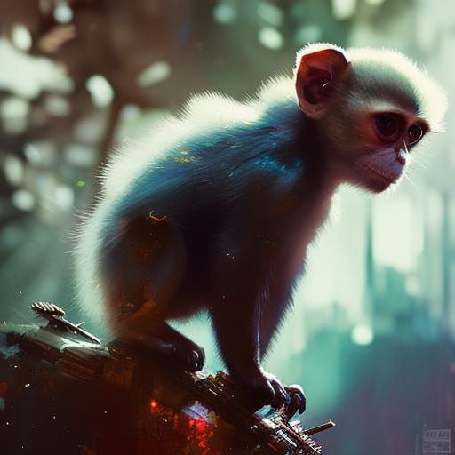 Adorable Chibi Ghost Monkey Portrait in Oil