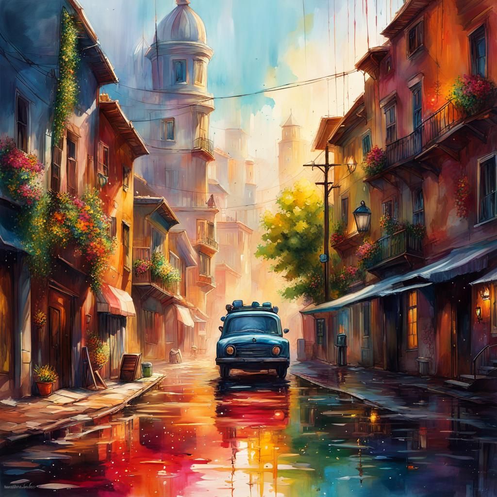 Epic Fantasy Cityscape at Autumn Sunset