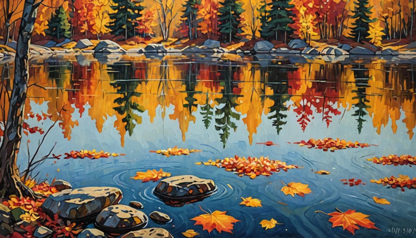 Surreal Fauvist Oil Painting of Skipped Rock in Golden Light