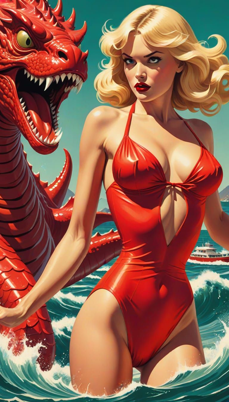 Giant Sea Monster Attacks: Retro Pulp Fiction