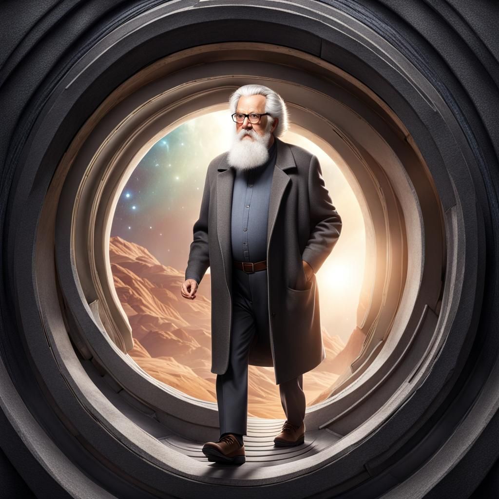 Old Man Steps Through a Vibrant Portal in Photorealistic Sty...
