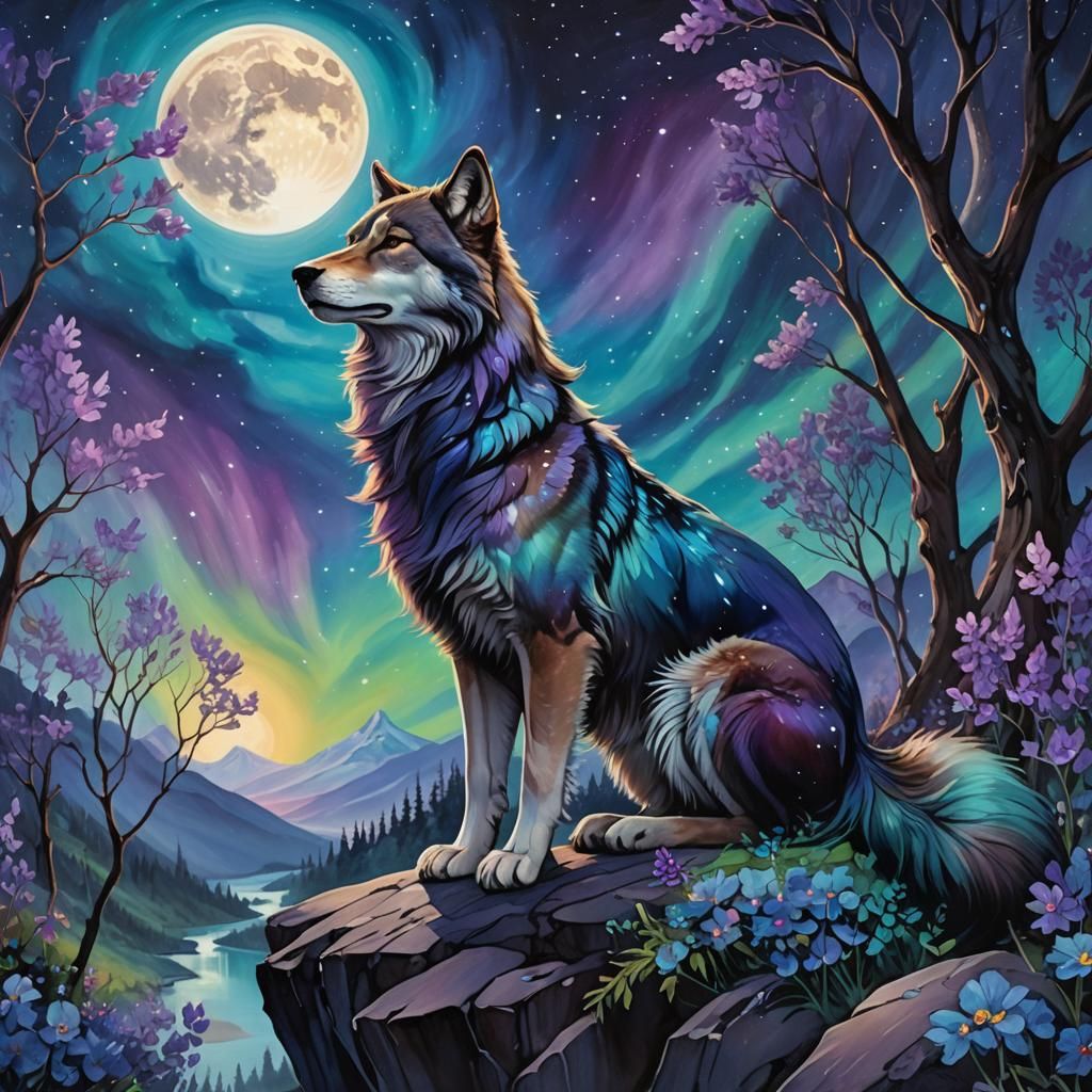 Sultry Wolf Siren Under the Enchanted Night Sky