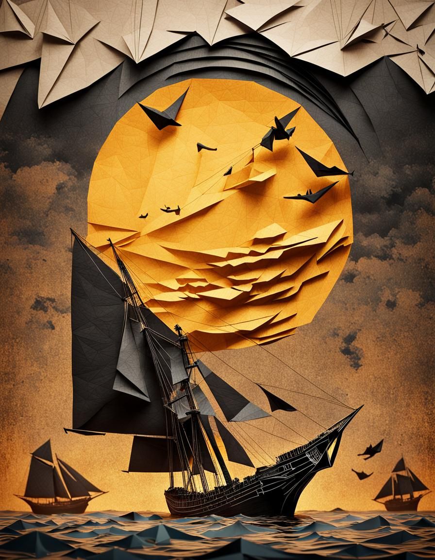 Mysterious Sailing Vessel Under Unsettling Skies