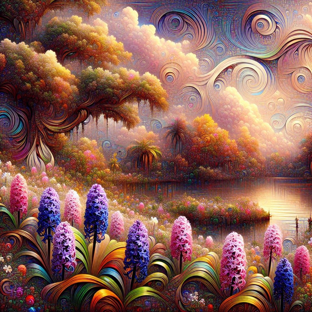 Art Deco Berries Explosion with Filigree and Lake