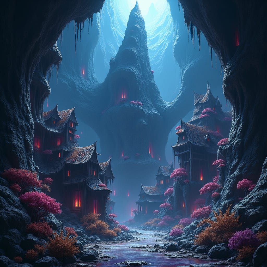 A captivating underground deep gnome city, reminiscent of th...