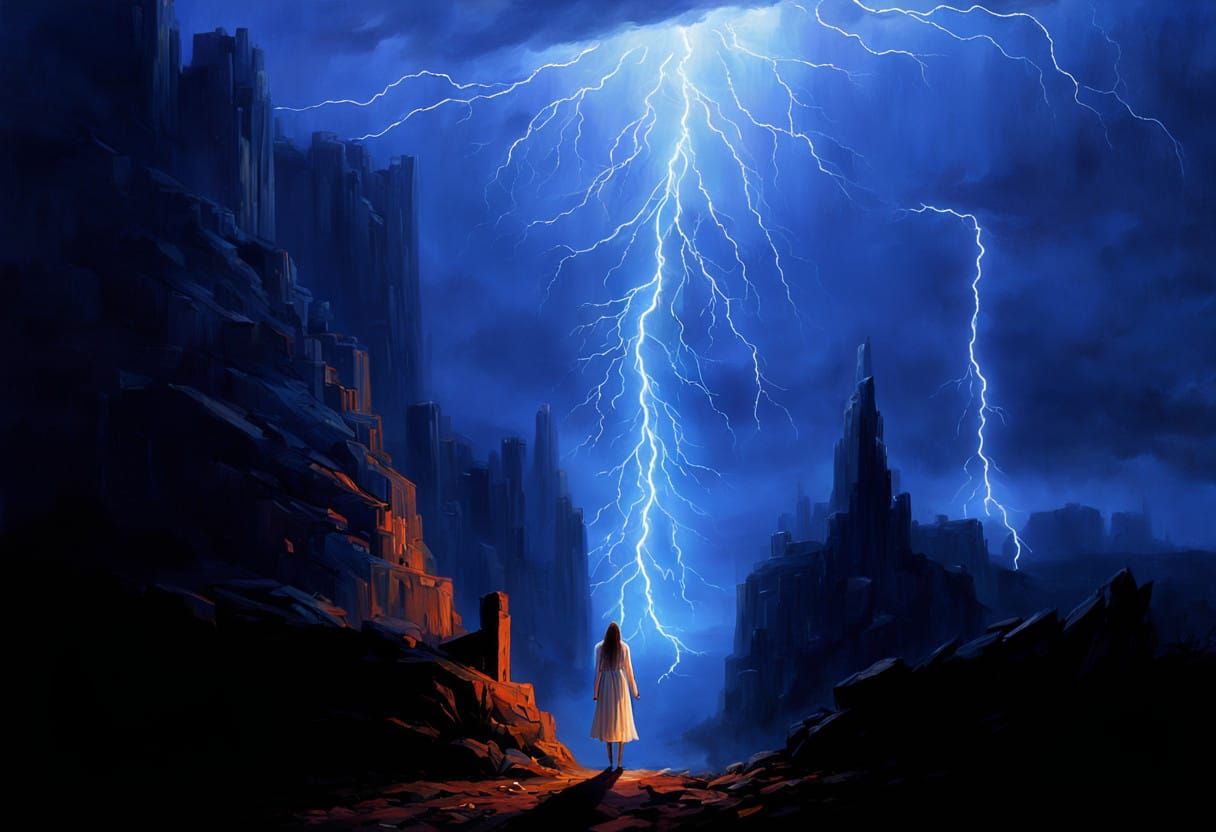 Ethereal Goddess Illuminated by Lightning in a Dramatic Land...