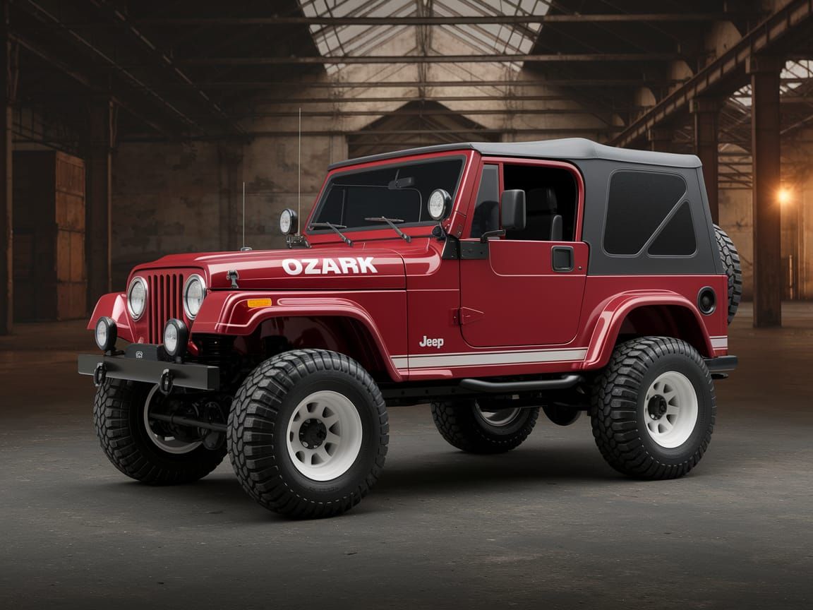 Classic Off-Road SUV in Dimly Lit Warehouse
