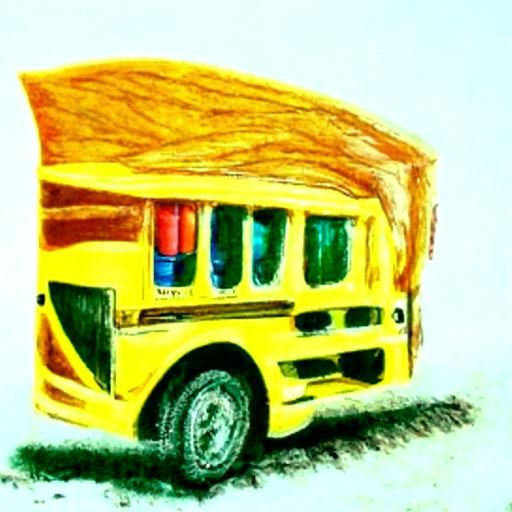 child's colored pencil drawing of a school bus