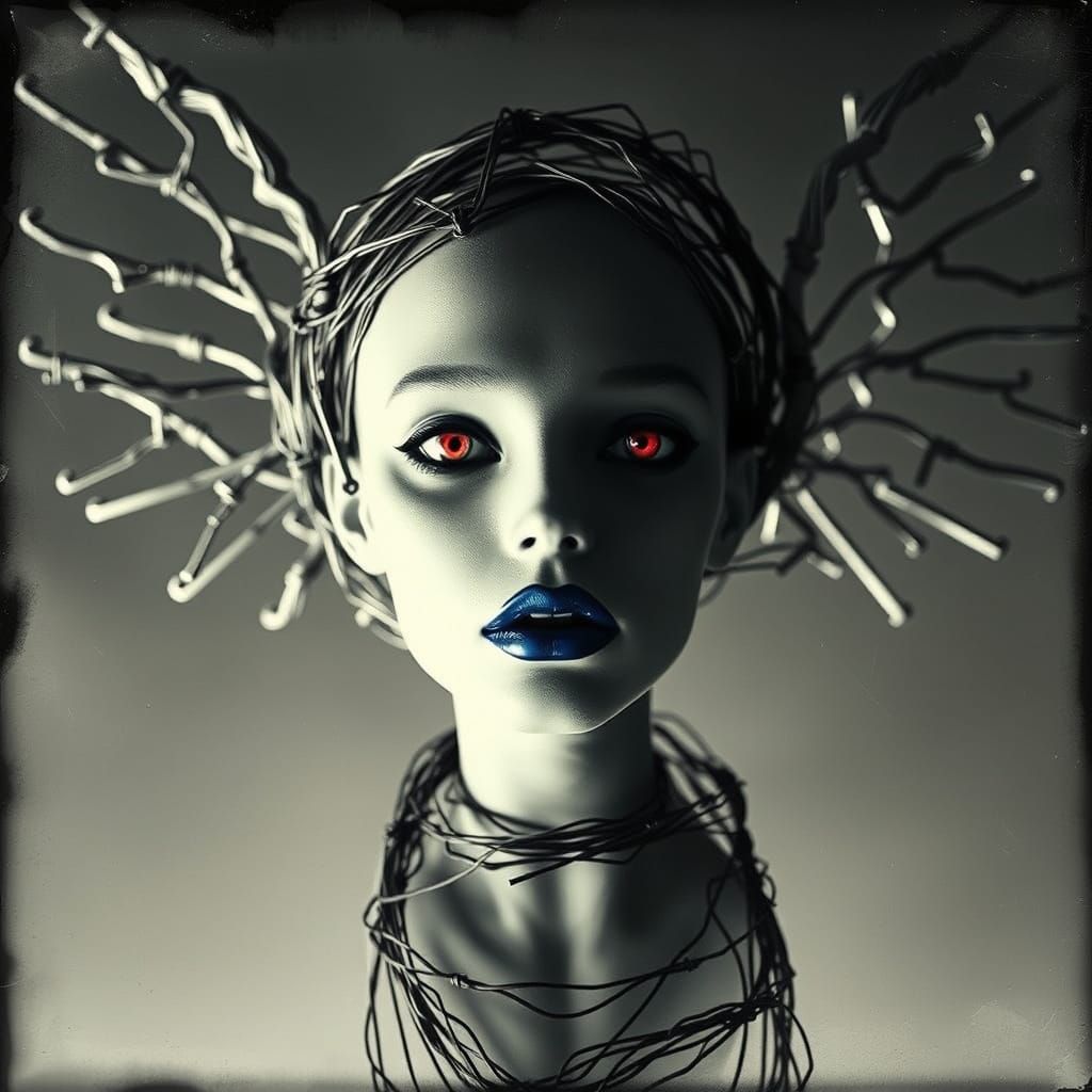 Angel of Death Razor Wire Sculpture in Dark Academia Style