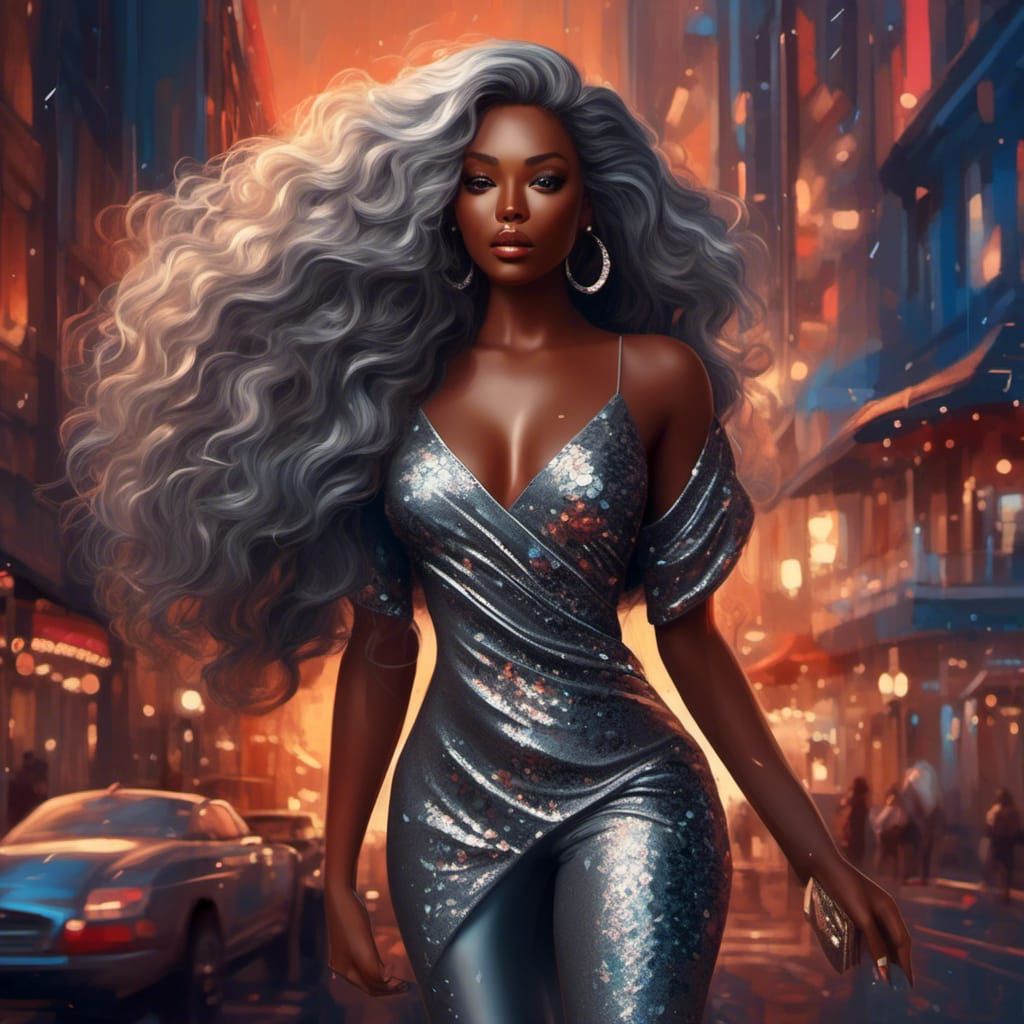 Glamorous American Black Woman in Elegant Evening Attire