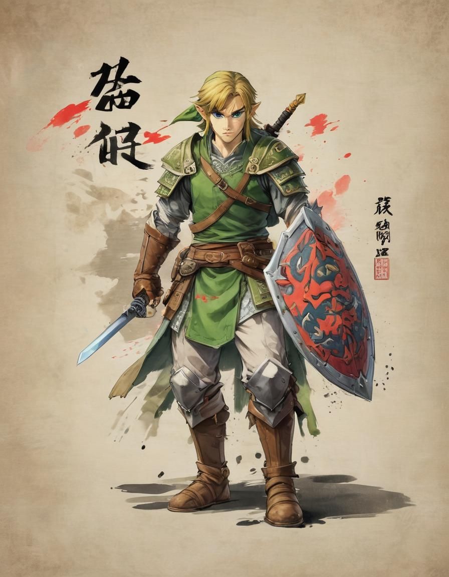 Hyrule's Adventurous Link Embarks in Traditional Japanese Ar...