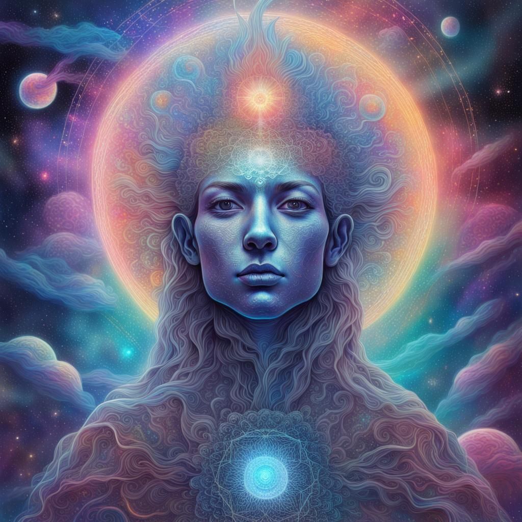 Surreal Cosmic Entity in Celestial Holographic Art