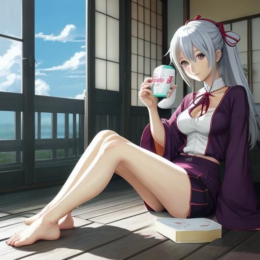 Anime Girl Relaxing with Lotion in a Soothing Scene