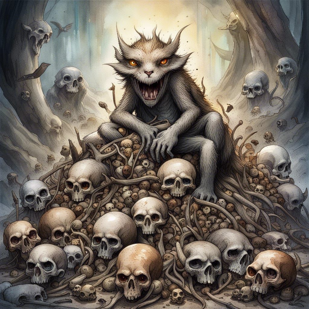 Surreal Digital Art: Epic Monster Sits on a Pile of Bones