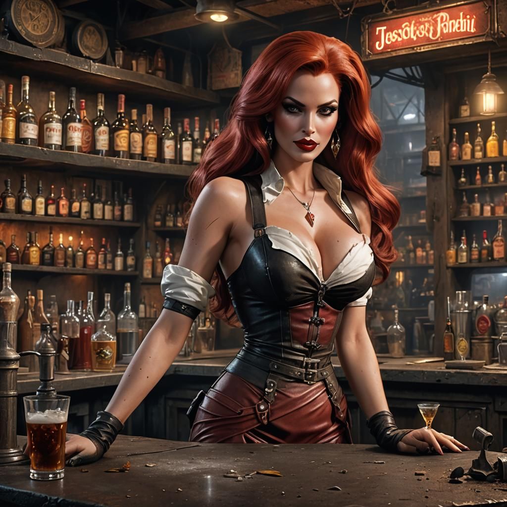 Sultry Barmaid in a Post Apocalyptic Tavern