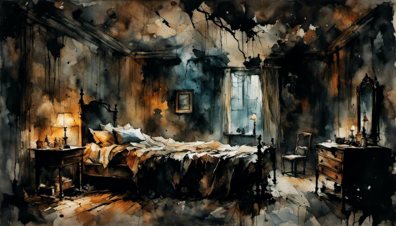 Wild West Haunted Bedroom Scene at Night