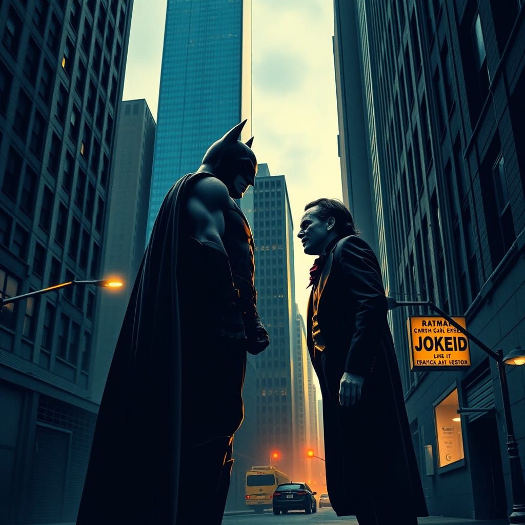 Batman Meets Joker in Gotham City Shadows