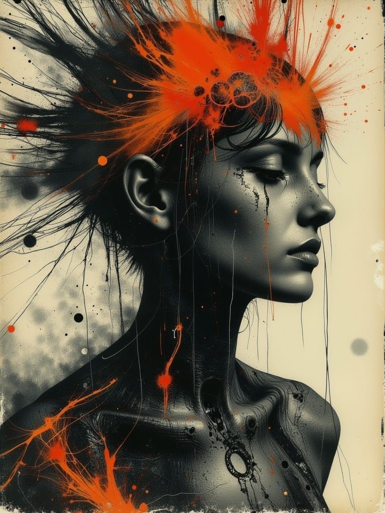 Ethereal Gothic Woman in Abstract Surreal Style