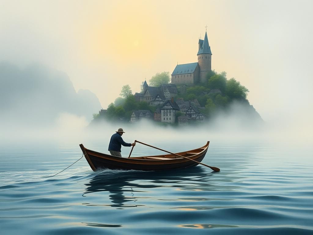 Medieval Port Town Awakens at Dawn, as a Fisherman Braves th...