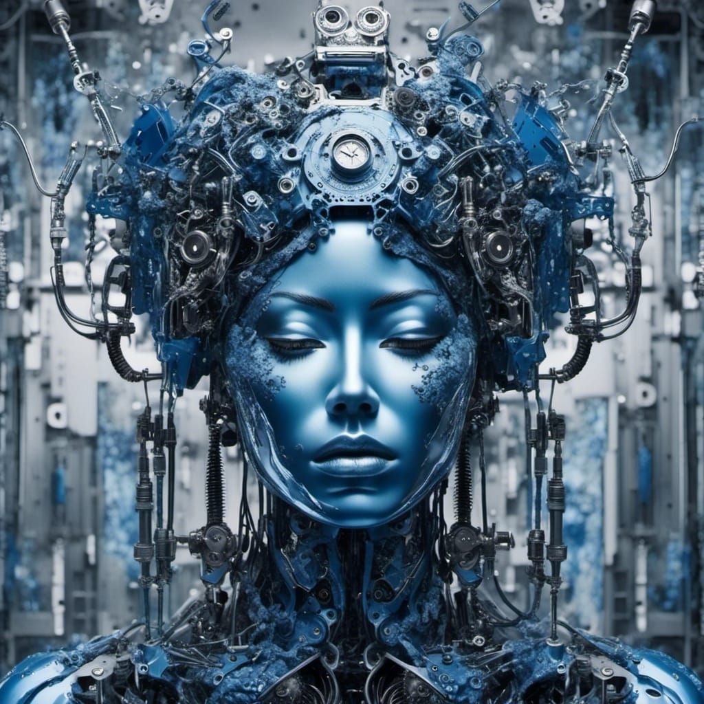 Surreal Portrait in Marble-Inspired Digital Art