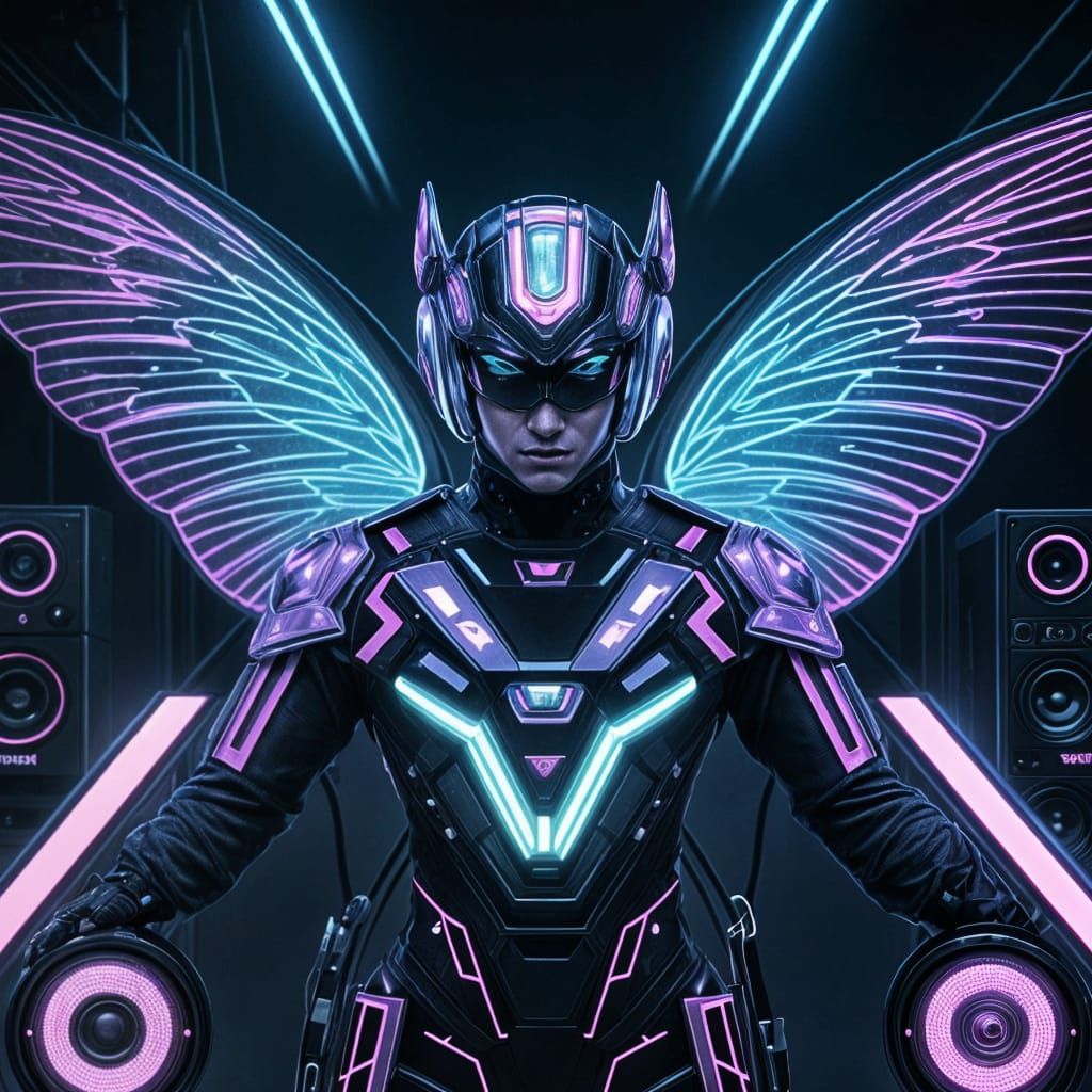 Neon Butterfly in a Cyber Music Scene