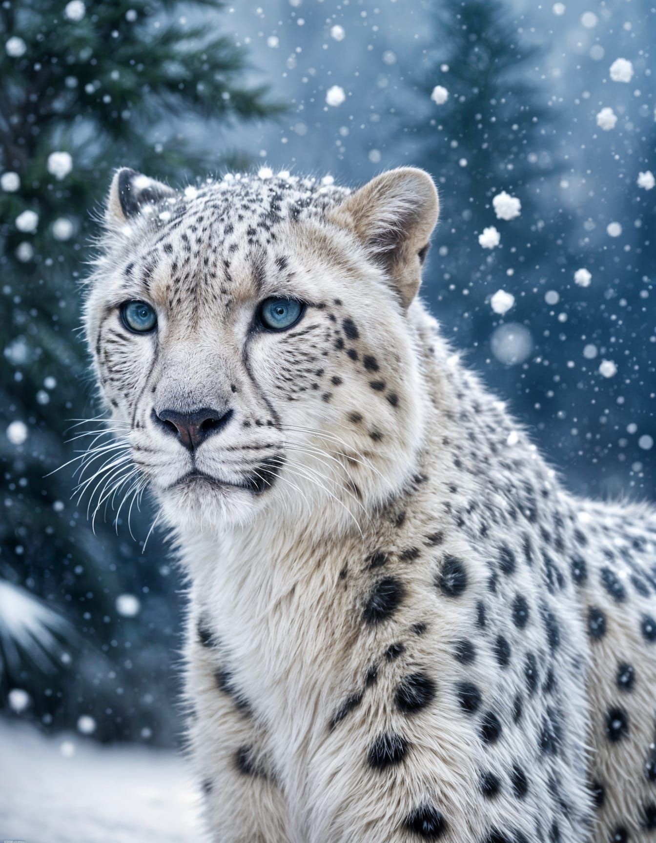 Majestic White Cheetah in Winter Wonderland