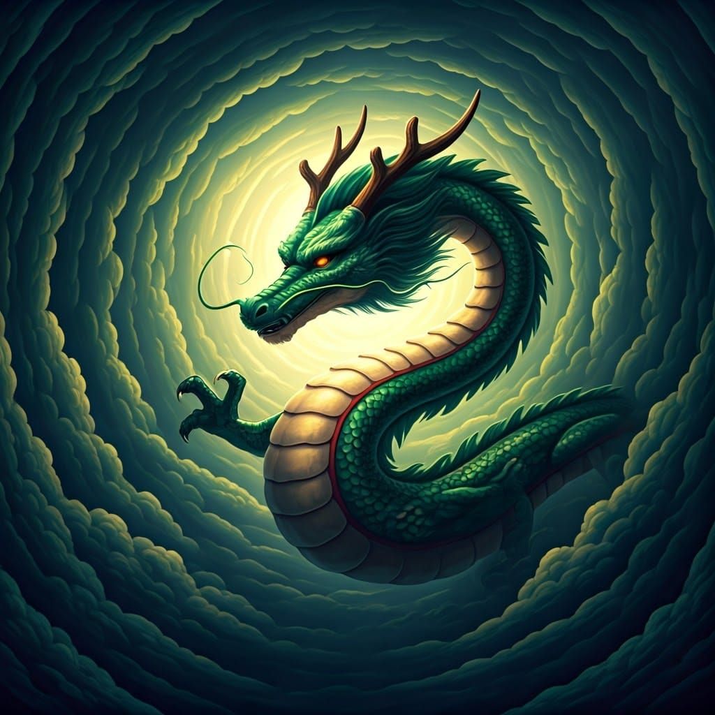 Majestic Green Dragon Rises from Ancient Vortex