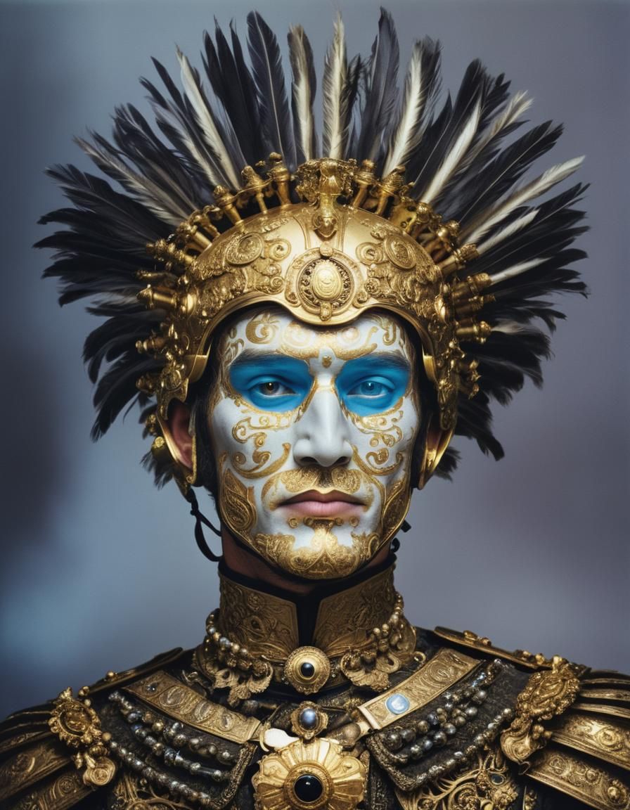 Regal Man in Gold Helmet Portrait