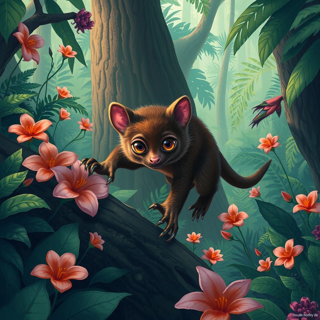 Kinkajou in a Lush Rainforest