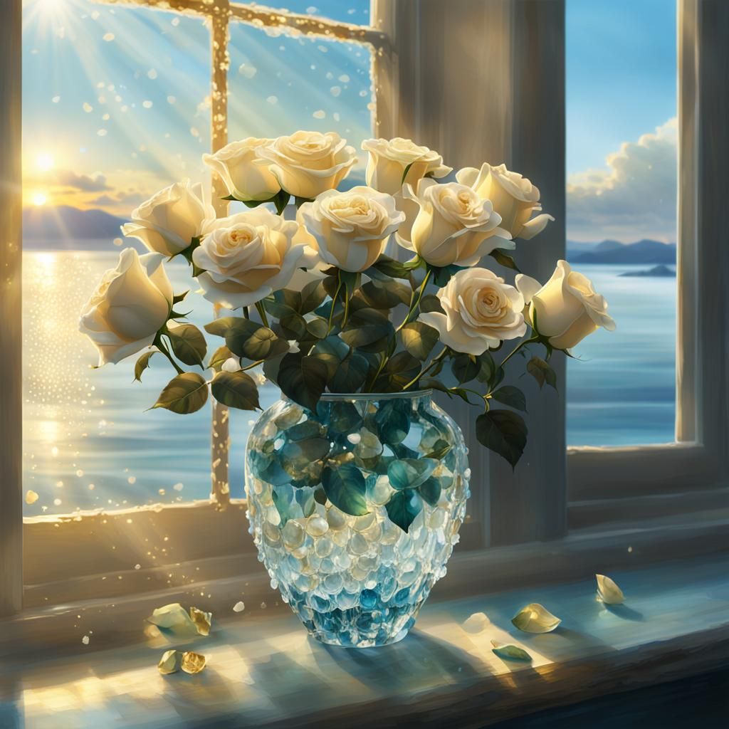 Ethereal Garden Scene in Warm, Golden Light