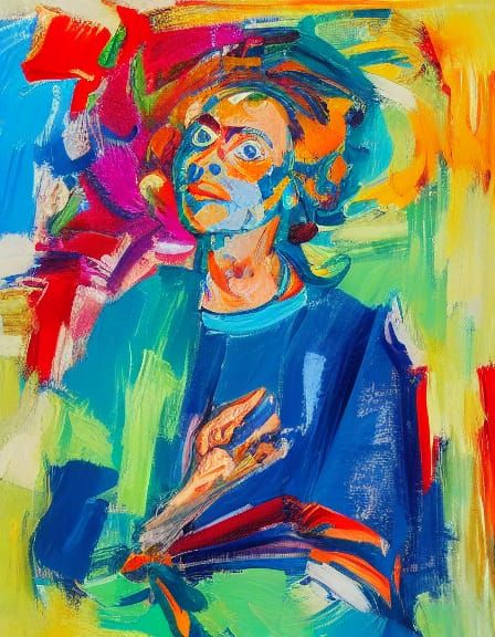 Abstract Oil Painting of a Lady with Expressive Brushstrokes