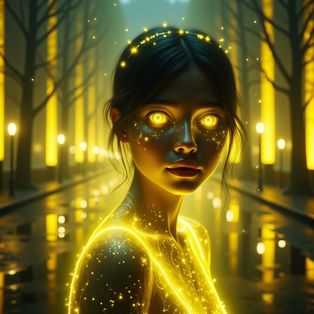 Person Surrounded by Yellow Glow in Ethereal Style