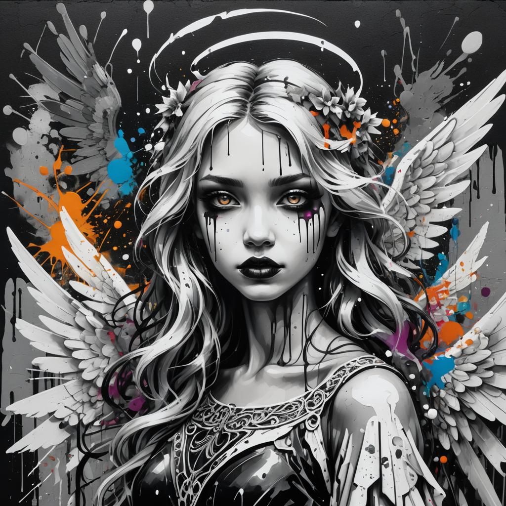 Gothic Street Angel in Vibrant Melting Colors