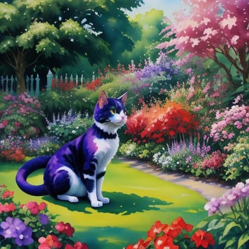Epic Dragon Cat Emerges in a Vibrant Garden Scene