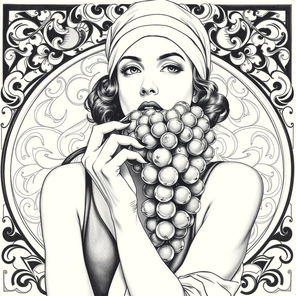 Elegant Woman with Grapes in Art Deco Style