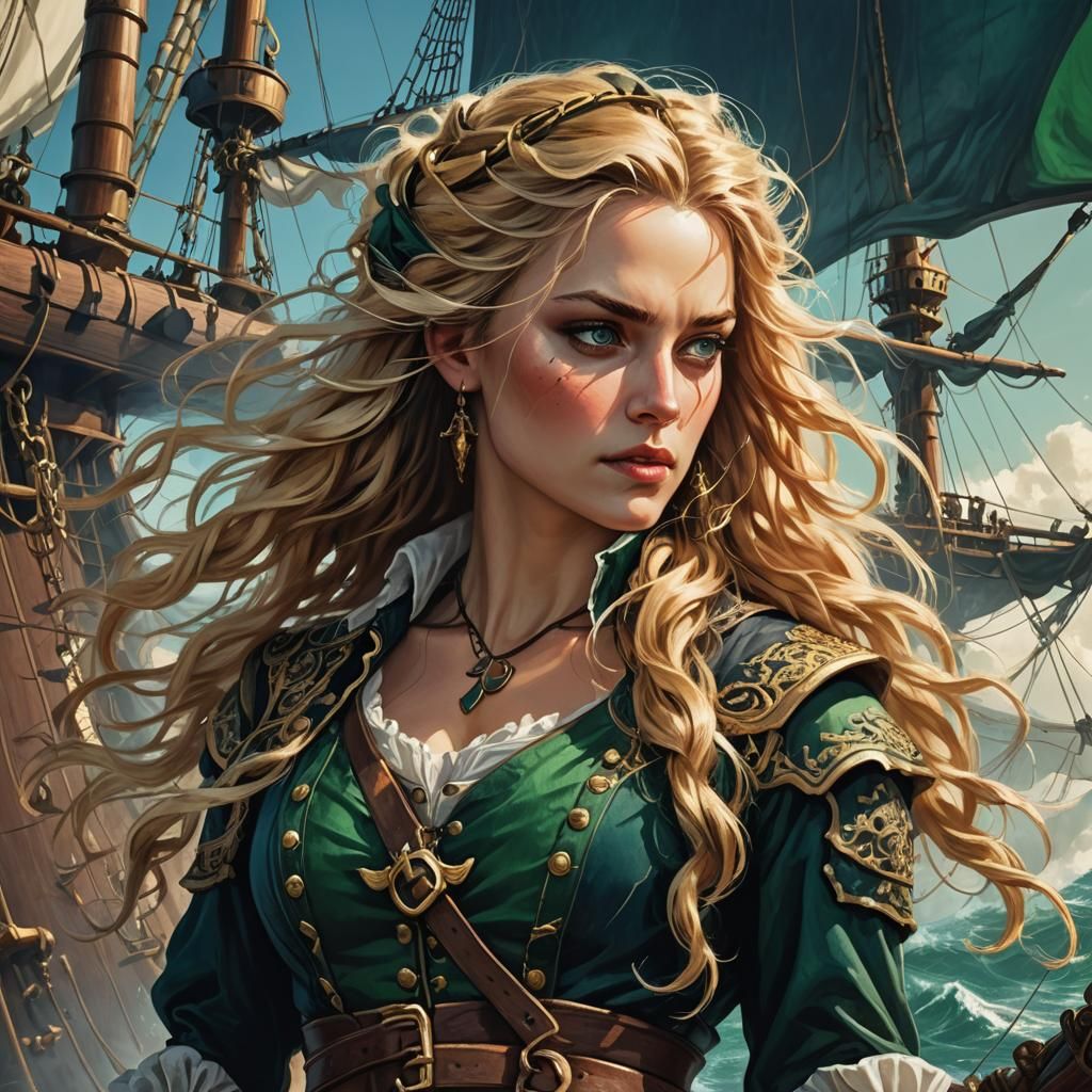 Baroque Pirate Beauty in Sunset Splendor