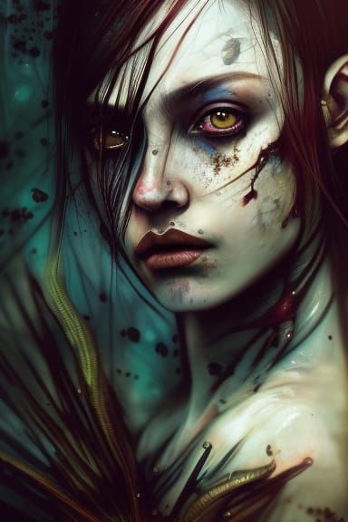 Stunning Vulcan Goddess in Eerie Flowered Landscape, Cyberpu...