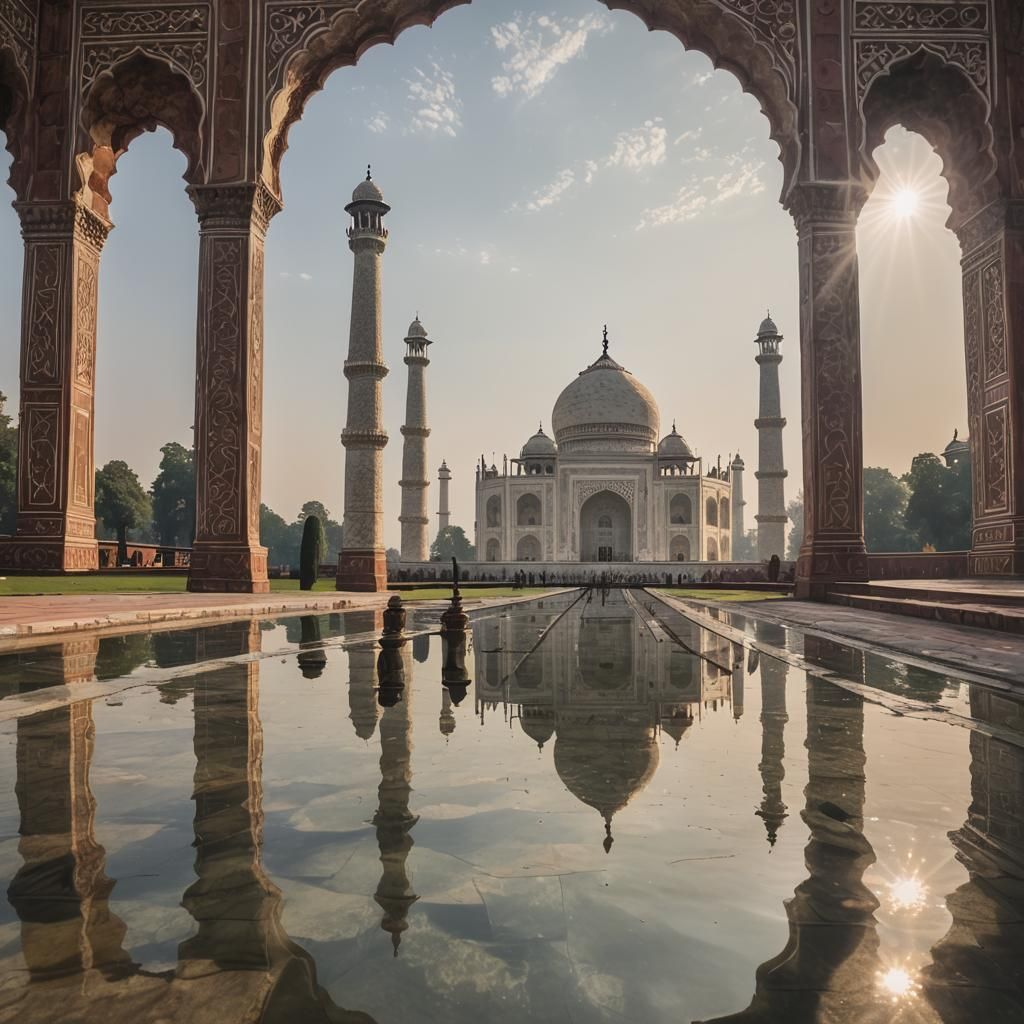 Taj Mahal Reflected in Glittering Pool