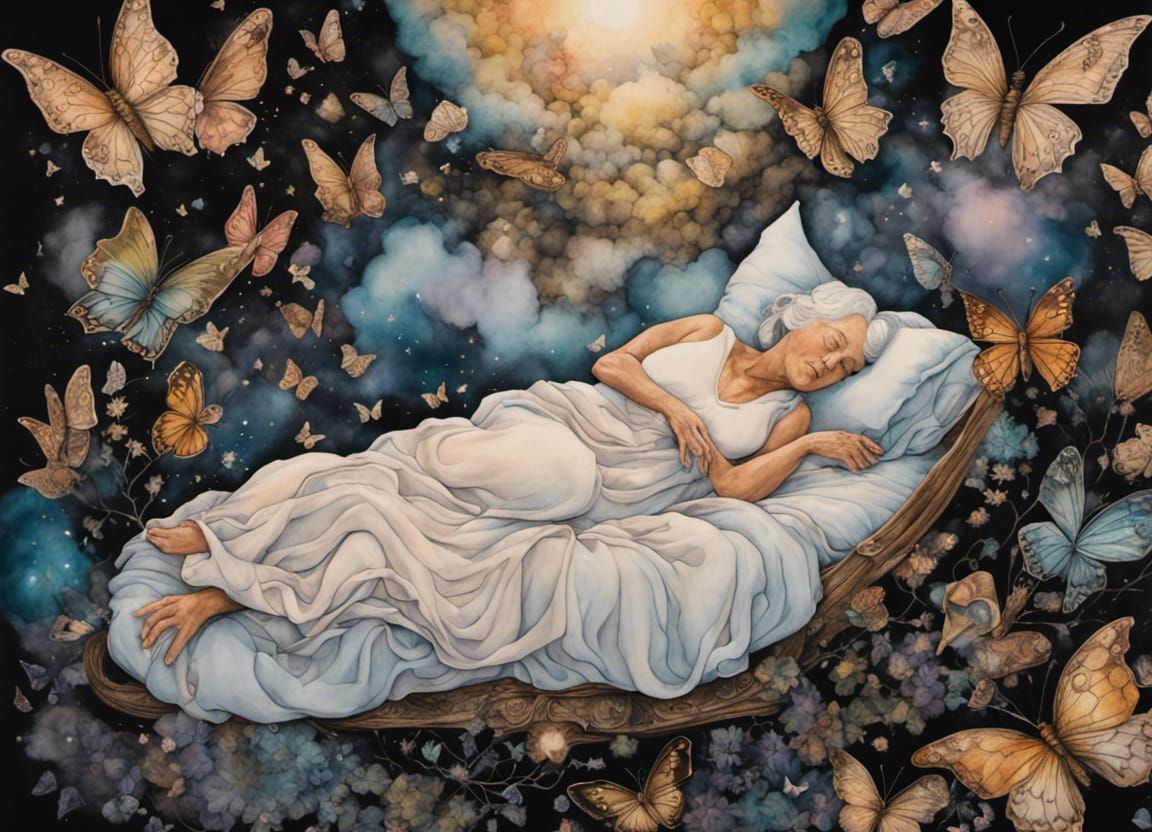 Ethereal Slumber Scene in Vibrant Colors and Swirling Patter...