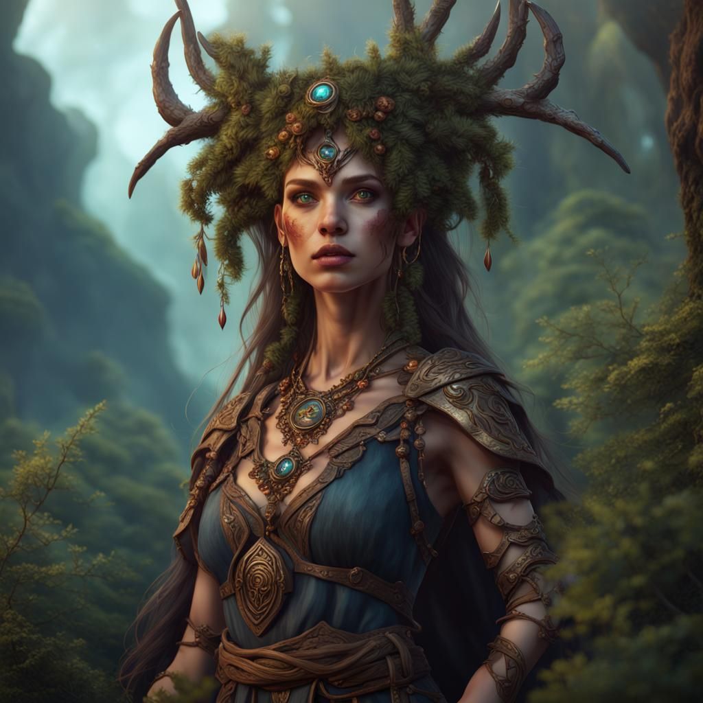 Ethereal Fantasy Druidess in Vibrant Depths